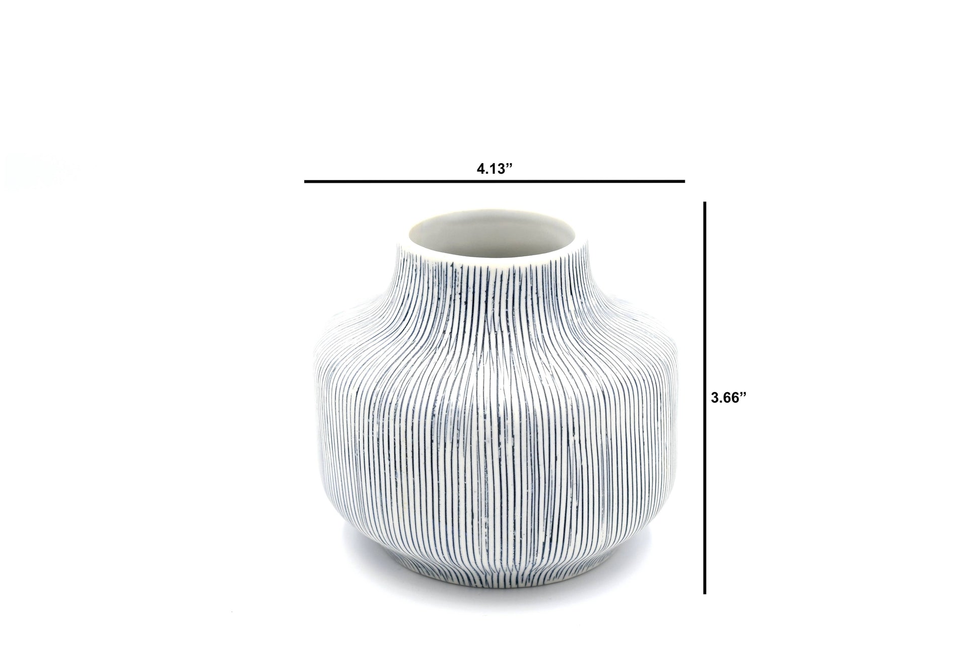 Mini Diana - Handcrafted Porcelain Vase - White with Blue Stripes - 4.1 x 4.1 x 3.7 in - Mellow Monkey