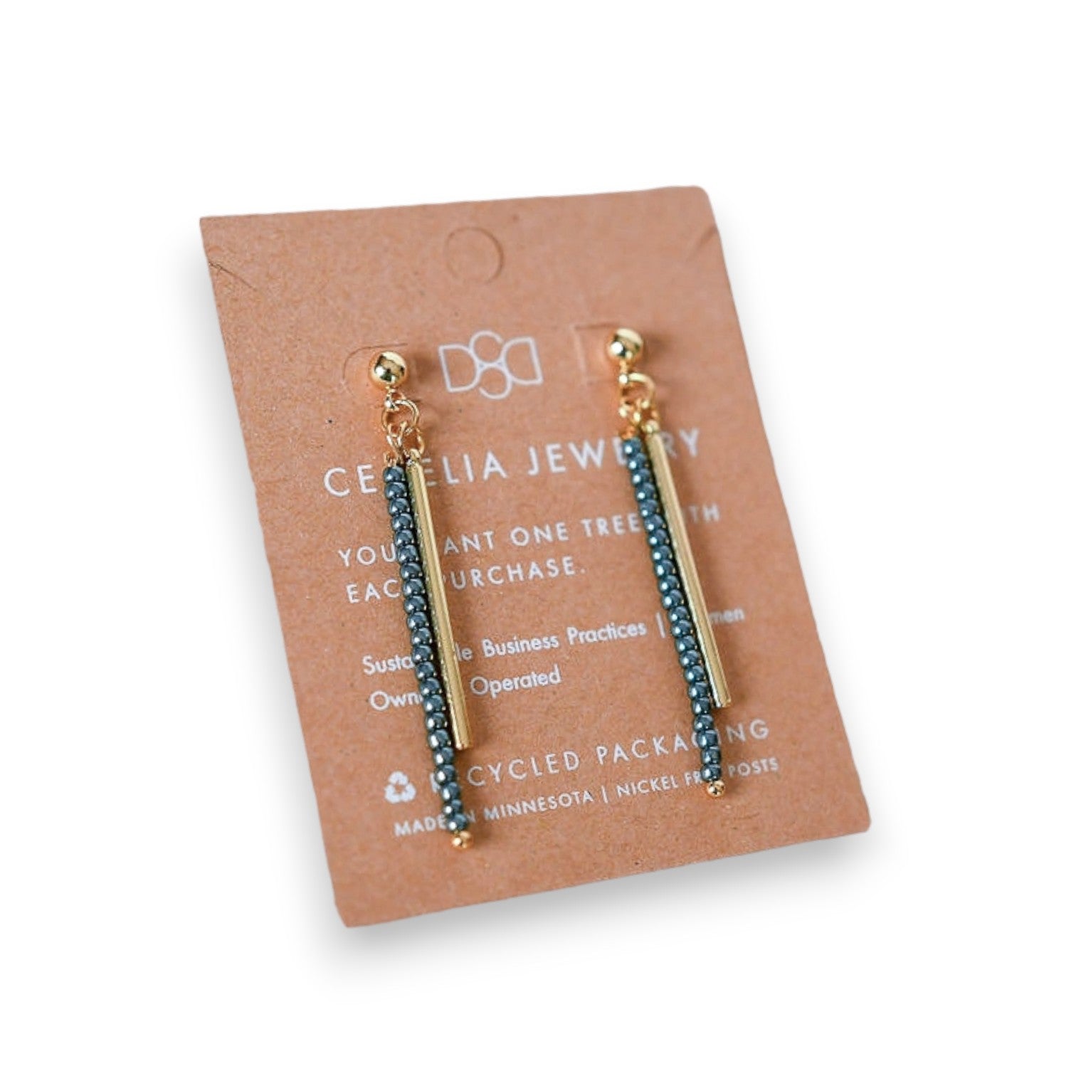 Seed Bead Bar Drop Earrings - Gold and Peacock - Mellow Monkey