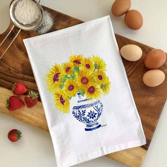 Sunflowers Blue & White Vase  Flour Sack Towel - Mellow Monkey