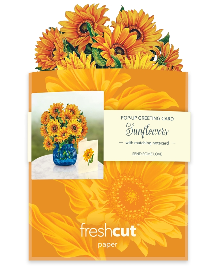Mini Sunflowers - FreshCut Paper Pop-Up Card - Mellow Monkey