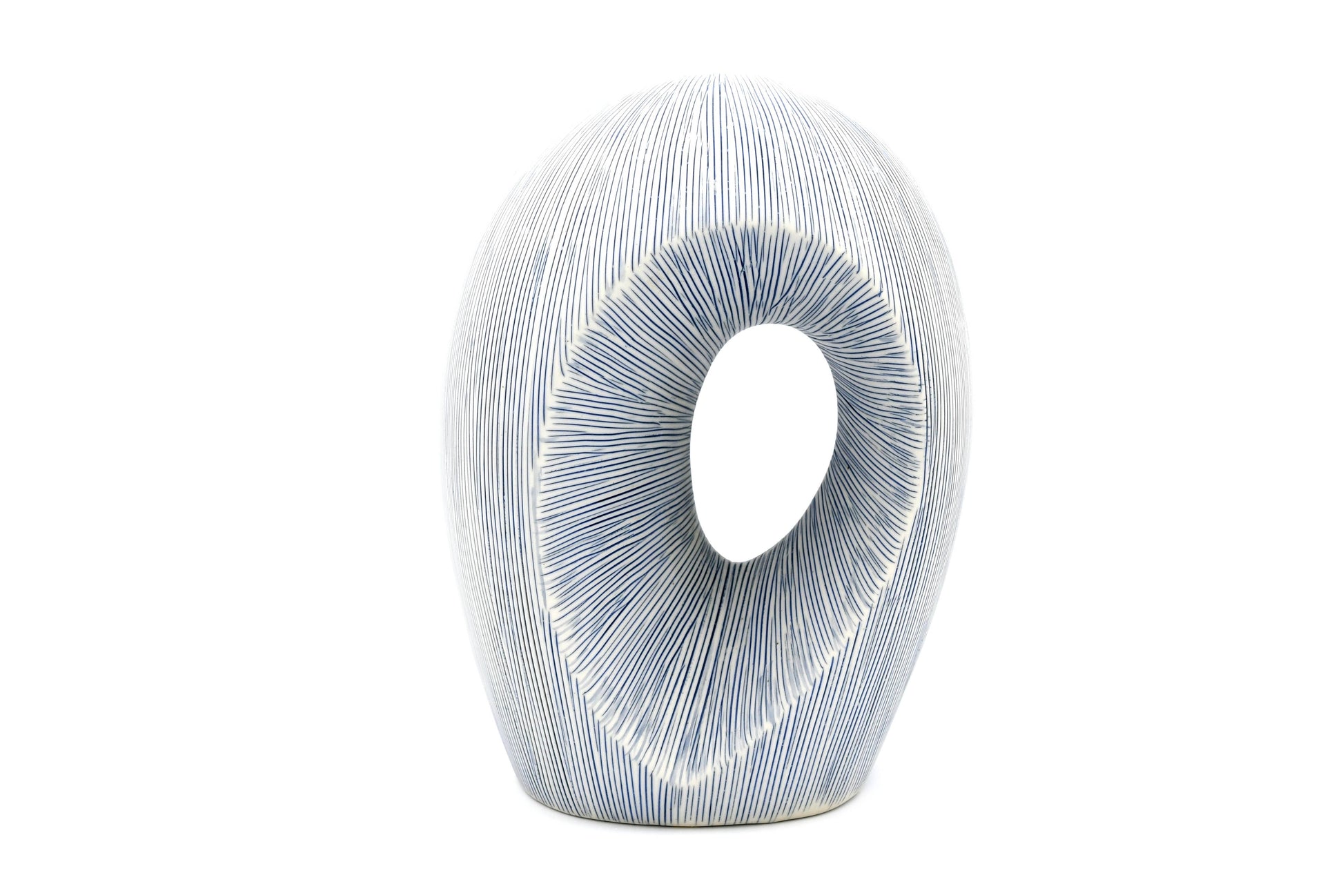 Artura - Handcrafted Porcelain Vase - White with Blue Stripes - 4.7 x 6.3 x 8.7 in - Mellow Monkey