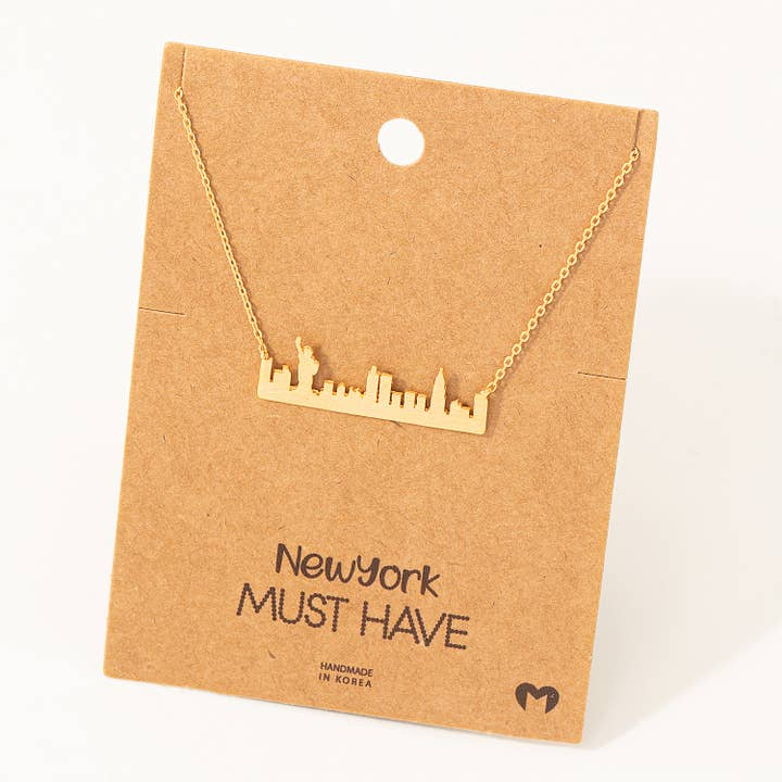 New York Skyline Print Necklace - 18k Gold Dipped - Mellow Monkey