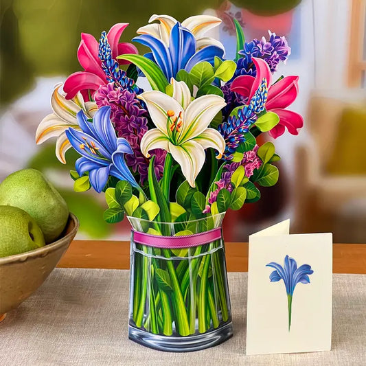 Lilies & Lupines - Pop-Up Flower Bouquet Greeting Card - Mellow Monkey