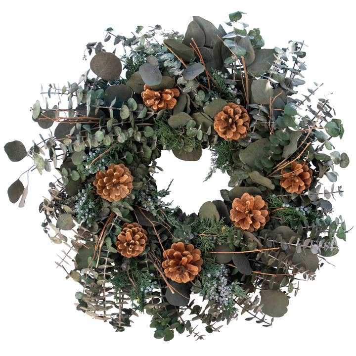 Eucalyptus Juniper & Pinecone Wreath - 18in - Mellow Monkey