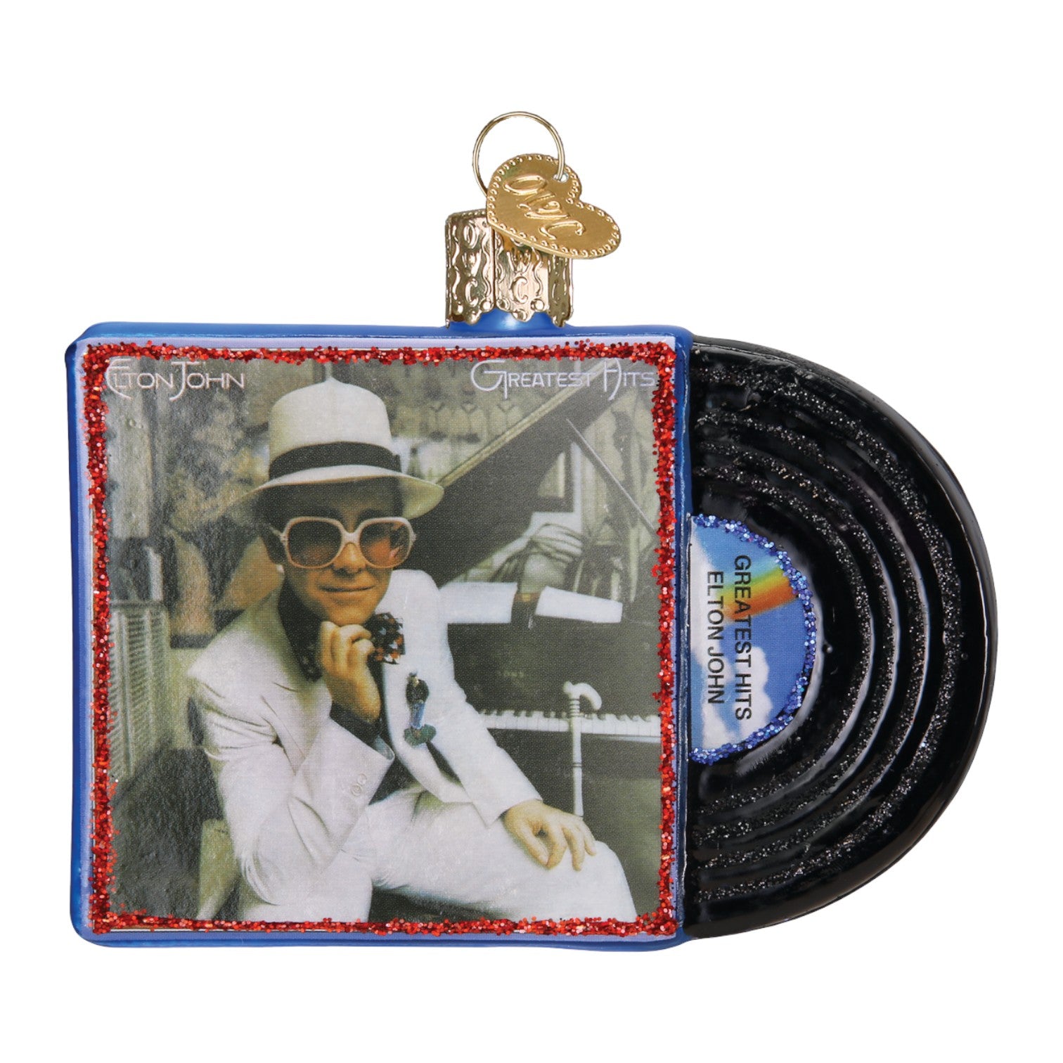 Elton John Greatest Hits Album - Old World Christmas Blown Glass Holiday Ornament - Mellow Monkey