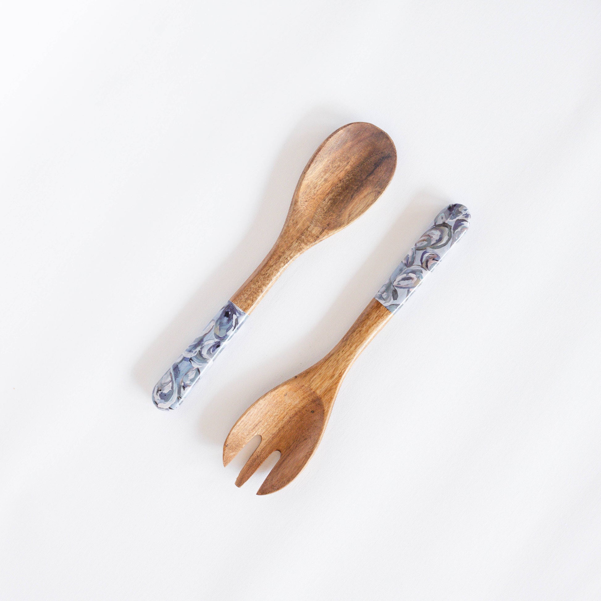 Pewter Shell Wooden Salad Utensils - Kim Hovell Art - Mellow Monkey