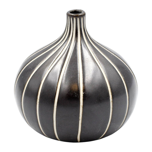 Tiny Congo - Handcrafted Porcelain Bud Vase - Black with White Stripes - 2.5 x 2.5 x 2.6 in - Mellow Monkey