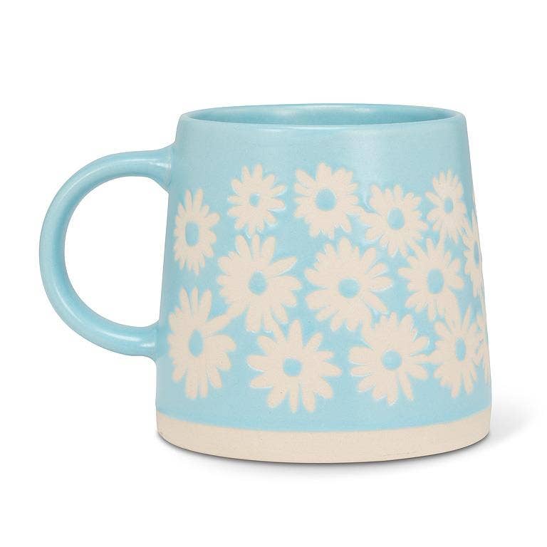 Wide Base Mug with Daisies-Blue-3.5"H(14oz) - Mellow Monkey