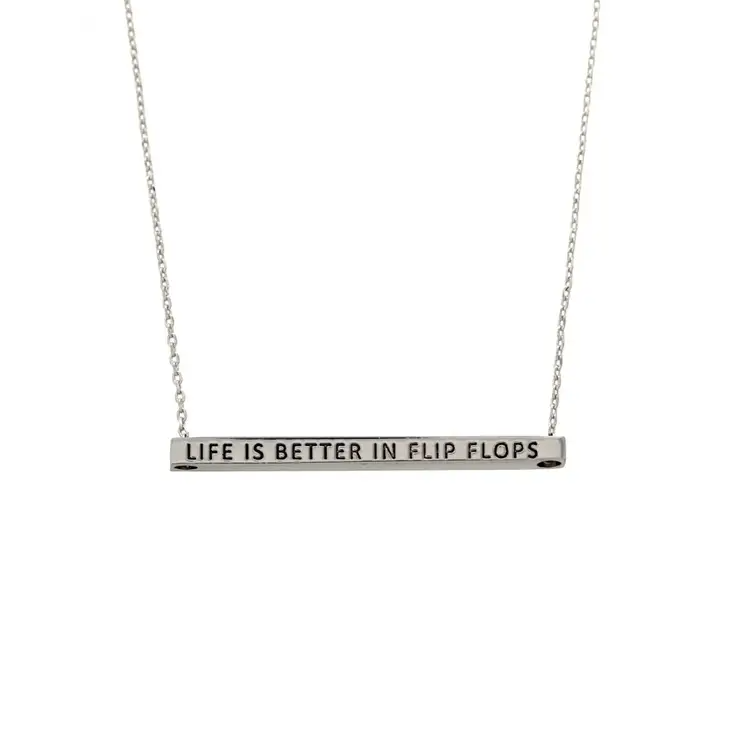 Life is Better in Flip Flops- Brass Bar Necklace With Saying - Mellow Monkey