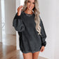 Black Solid Ribbed Knit Round Neck Pullover Sweatshirt - Black - Mellow Monkey