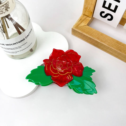 Bright red rose acetate hair clip: Red - Mellow Monkey