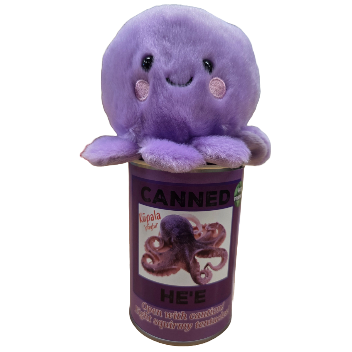 Hawaiian Canned He'e - Stuffed Octopus Plush With Jokes Amd Pop Top Lid - Mellow Monkey