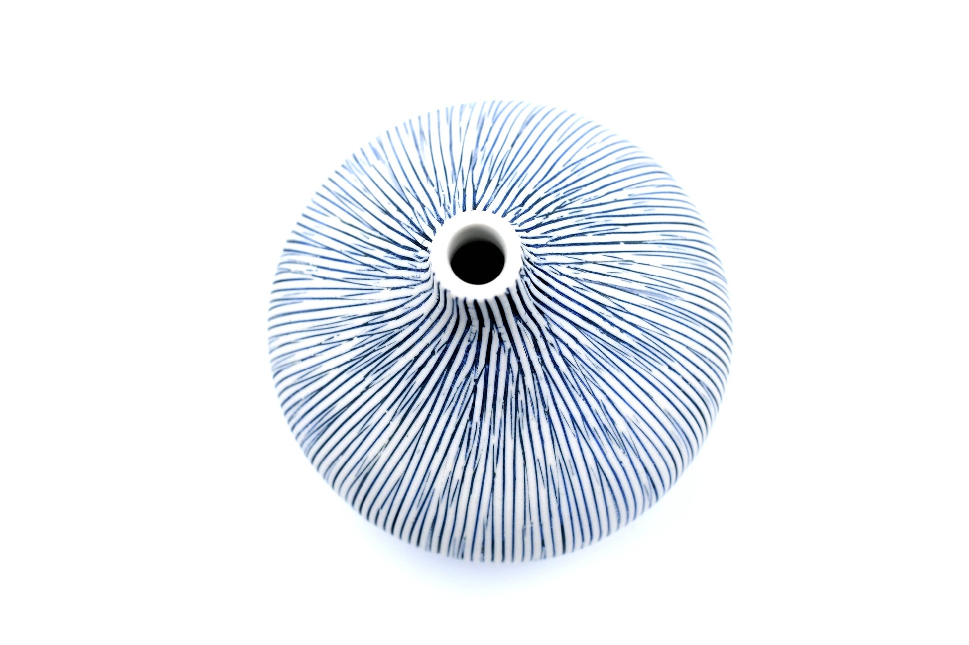 Tiny Congo - Handcrafted Porcelain Bud Vase - White with Blue Stripes -3.2 x 3.2 x 3.4 in - Mellow Monkey
