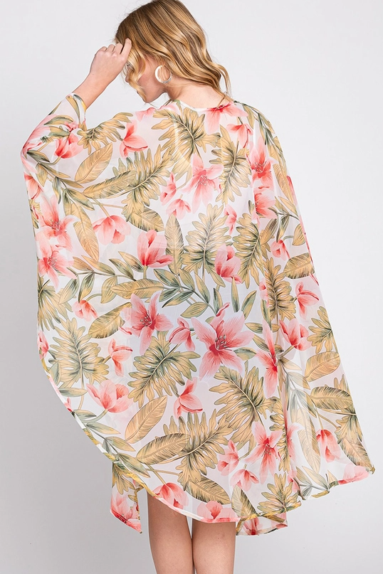 Tropical Flower Leaves Kimono - Ivory - Mellow Monkey