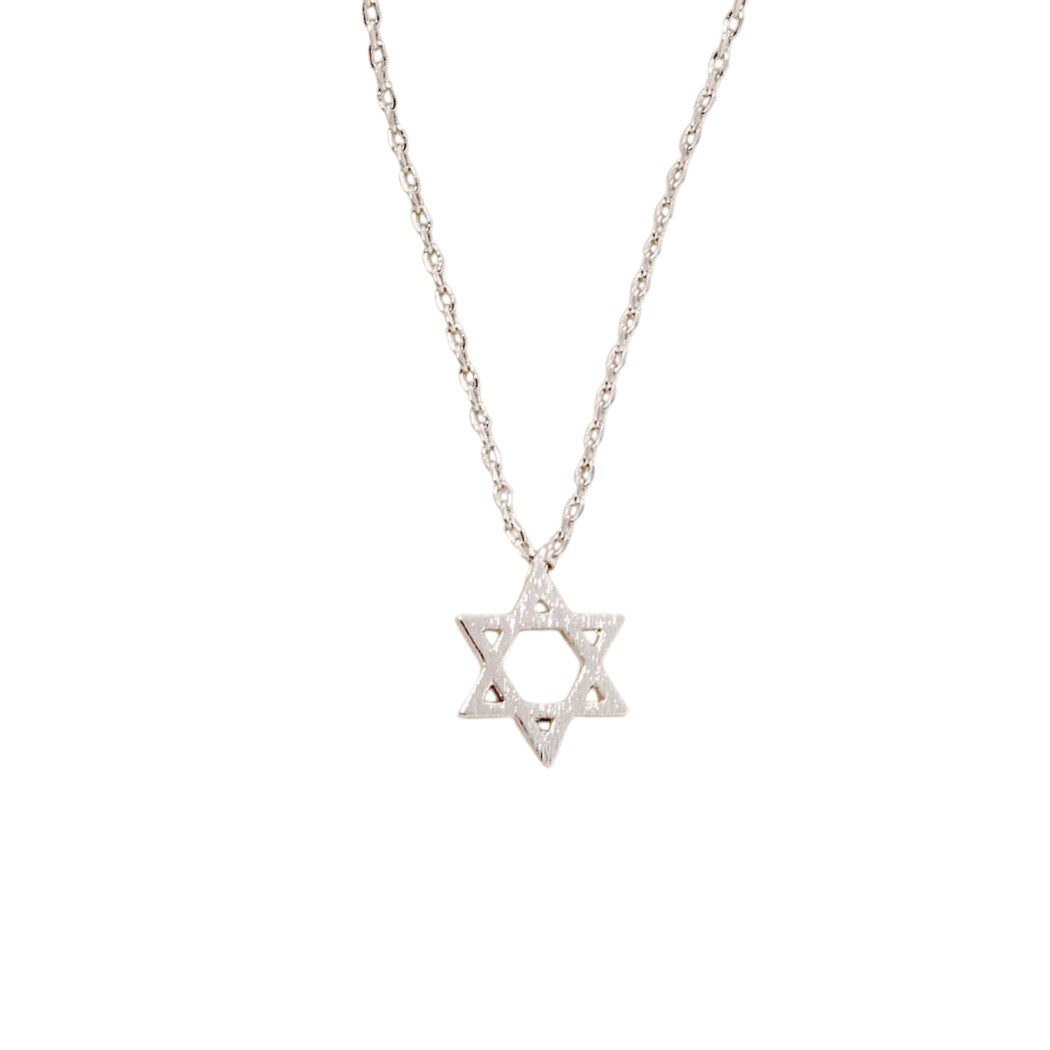 Rhodium-Dipped Vintage Star Shaped Pendant Necklace - Mellow Monkey