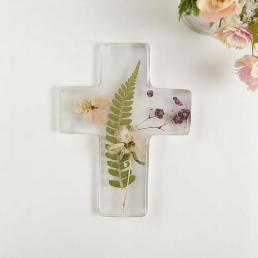 Dried Flower Resin Cross With Fern - Mellow Monkey