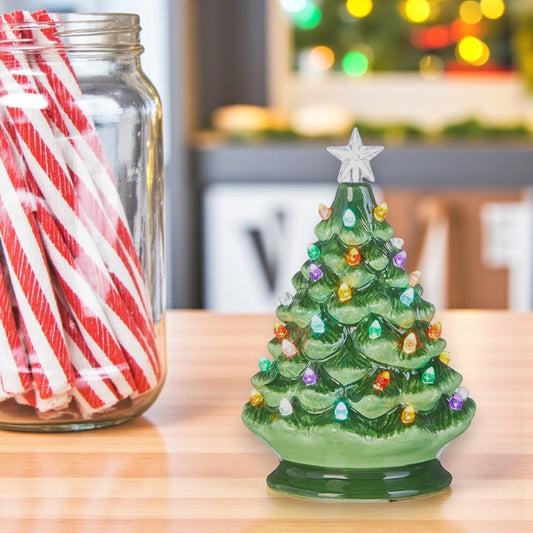 Happy Hollydays Vintage Porcelain Lighted Tabletop Tree - 8-in - Mellow Monkey