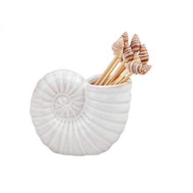 Shell Tooth Pick Holder with Seashell Picks - Mellow Monkey