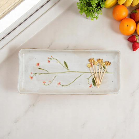 Orange Flower Hand Painted Tray and Toothpick Set - Mellow Monkey