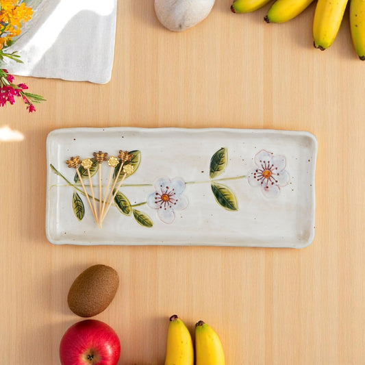 Blue Flower Hand Painted Tray and Toothpick Set - Mellow Monkey