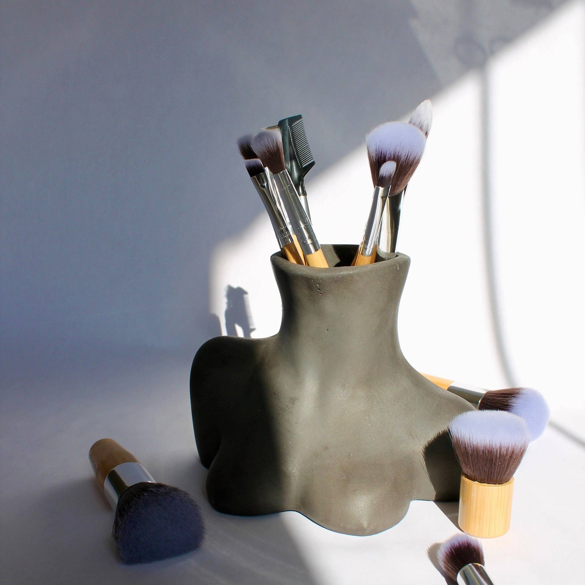 Concrete Female Bust Vase in Black - 6-in - Mellow Monkey