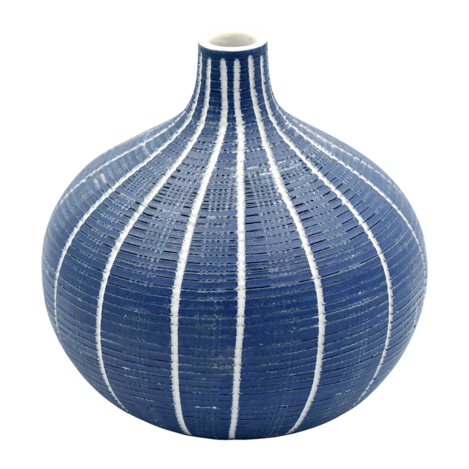 Tiny Congo - Handcrafted Porcelain Bud Vase - Navy with White Stripes - 3.2 x 3.2 x 3.4 in - Mellow Monkey