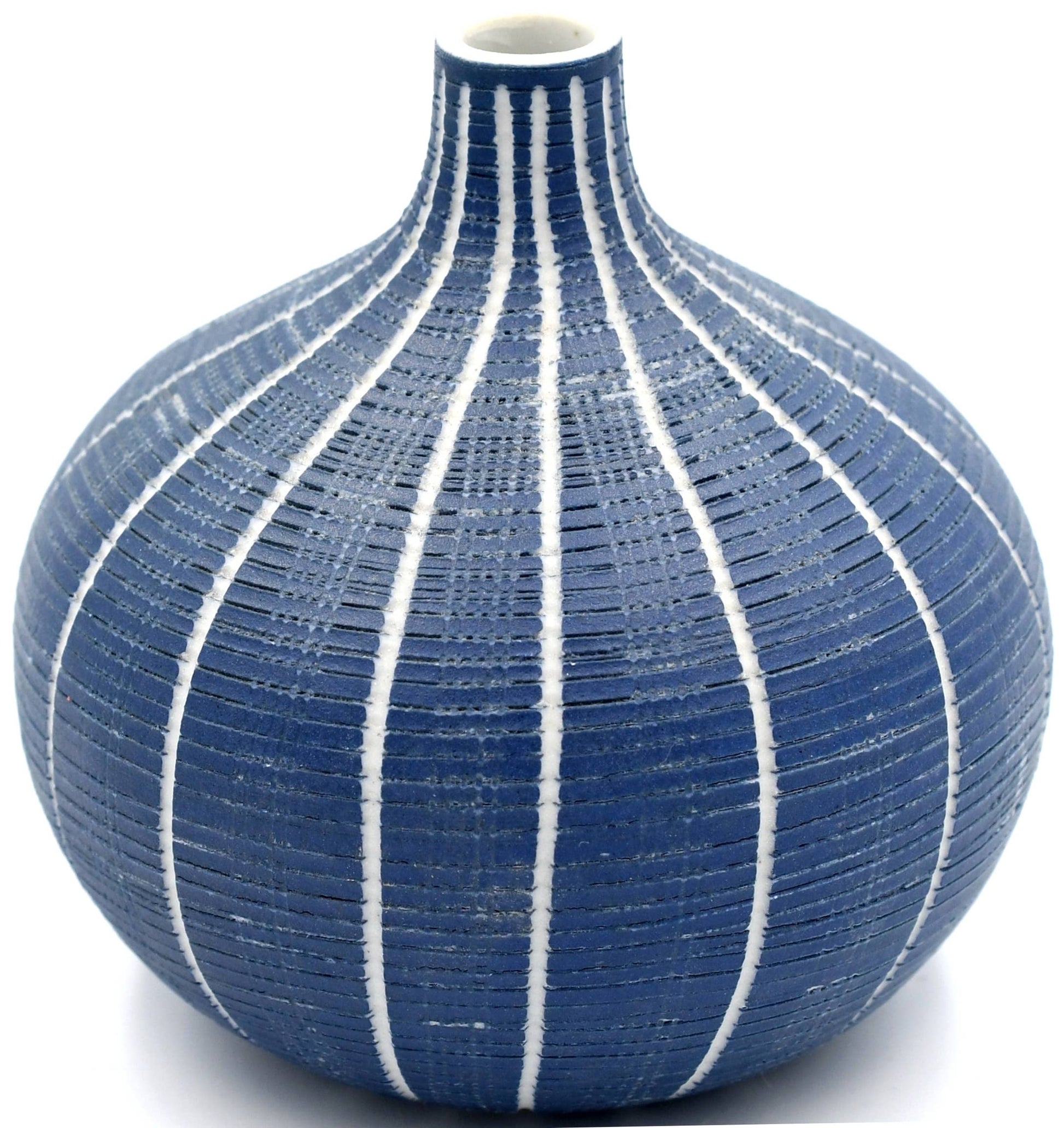 Tiny Congo - Handcrafted Porcelain Bud Vase - Navy with White Stripes - 3.2 x 3.2 x 3.4 in - Mellow Monkey