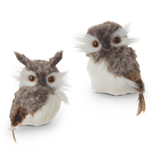 Faux Fur Owl Ornament - 5-in - Mellow Monkey