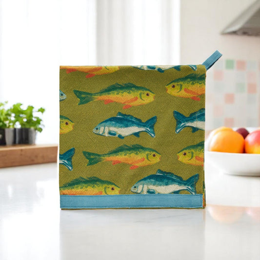 Green Fish Patterned Towel - Mellow Monkey
