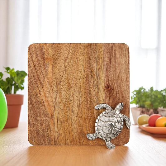 Turtle Sea Metal Icon Mango Wood Board - Mellow Monkey