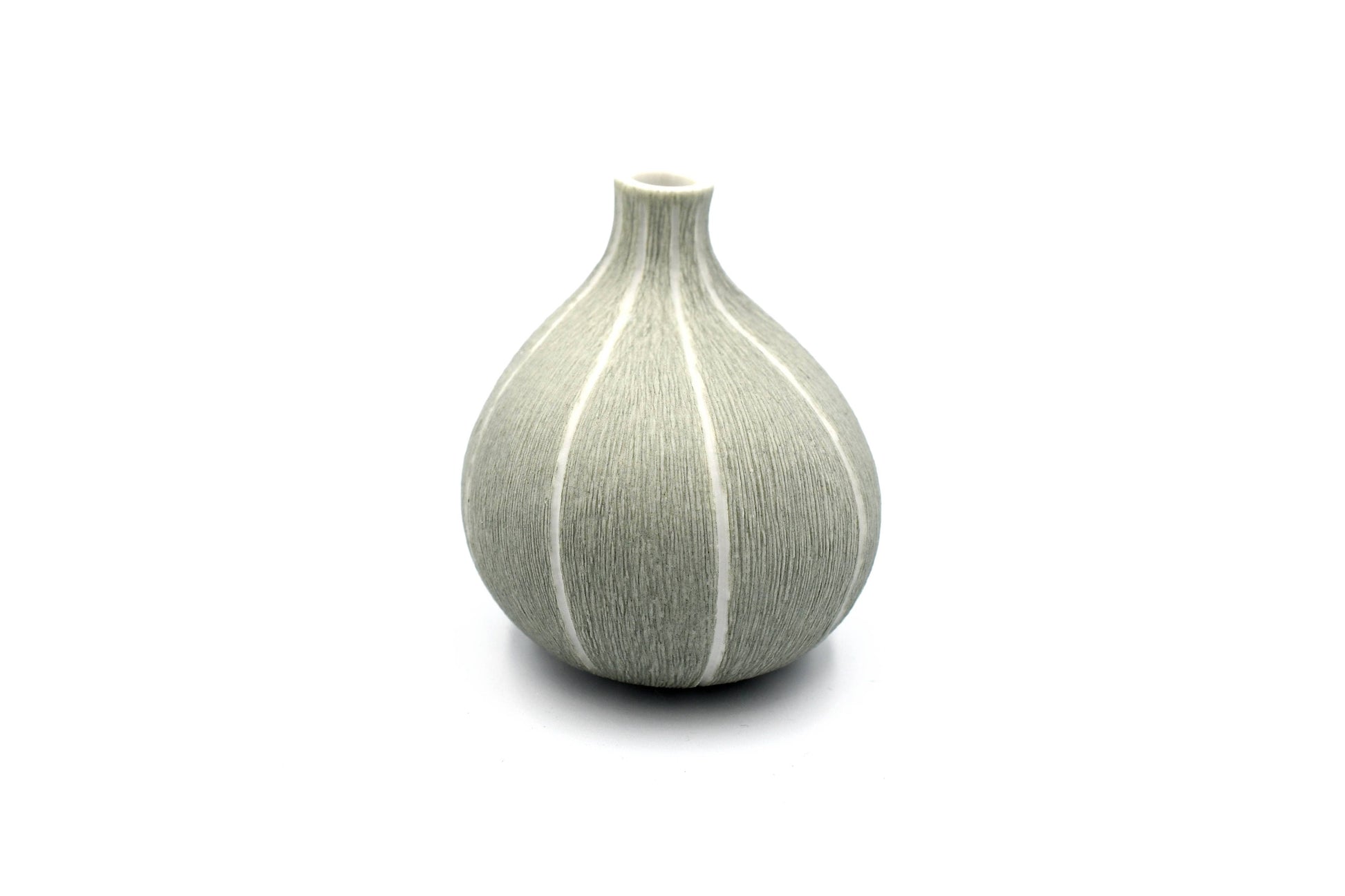 Mini Omo - Handcrafted Porcelain Bud Vase - Gray with White Stripes - 2.7 x 2 x 2.8 in - Mellow Monkey