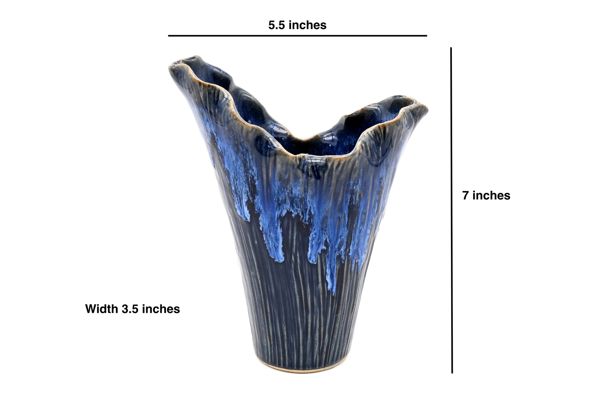 Blue Petal Crest - Porcelain Ceramic Vase - 5.5 x 3.5 x 7 in - Mellow Monkey