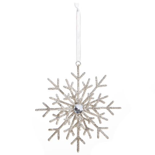 Silver Glitter Snowflake Ornament - 5-in - Mellow Monkey