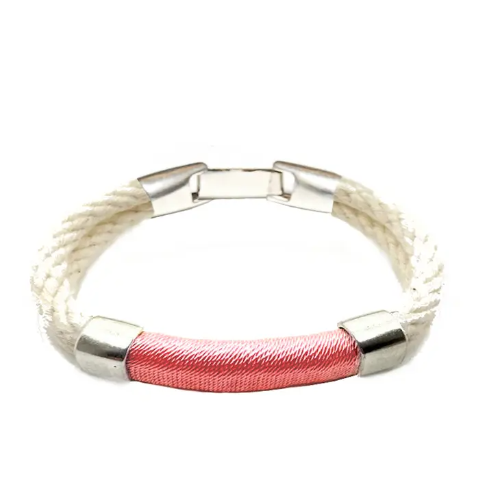 Coral and Silver Nantucket Style Nautical Rope Bracelet - Mellow Monkey