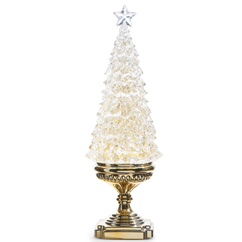 Gold Lighted Swirling Glitter Tree Snow Globe Water Lantern - 17-in - Mellow Monkey