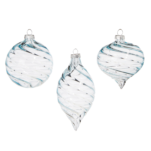 Pale Blue Blown Glass Ornament - 3-in - Mellow Monkey