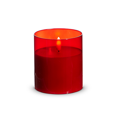 Red Glass Ivory LED Candle - 3.5 x 4 inches - Mellow Monkey