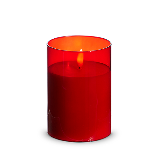 Red Glass Ivory LED Candle - 3.5 x 5 inches - Mellow Monkey