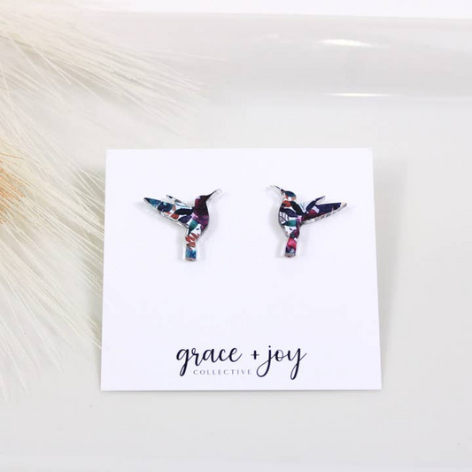 Hummingbird Acrylic Stud Earring - Pink/Orange - Mellow Monkey