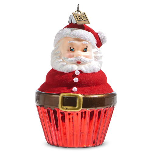 Glass Santa Cupcake Ornament - 4-in - Mellow Monkey