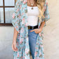 Mint Floral Printed Ruffle Bottom Chiffon Kimono Cover Up - Mellow Monkey