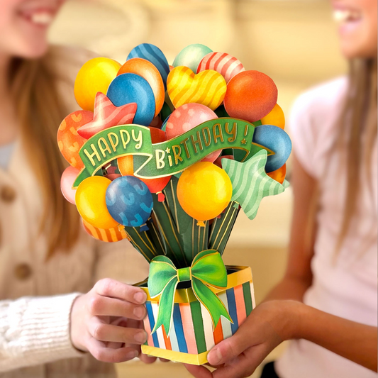 Freshcut Paper Classic Birthday Balloons Pop-Up Greeting Card - Mellow Monkey