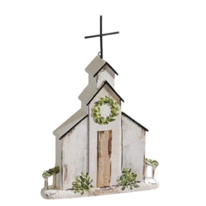 Rustic Church Ornament - 6-in - Mellow Monkey