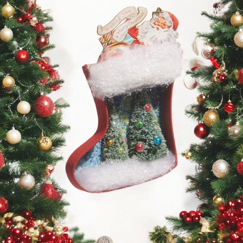 Santa And Christmas Tree Stocking Cut Out Ornament - 6-in - Mellow Monkey