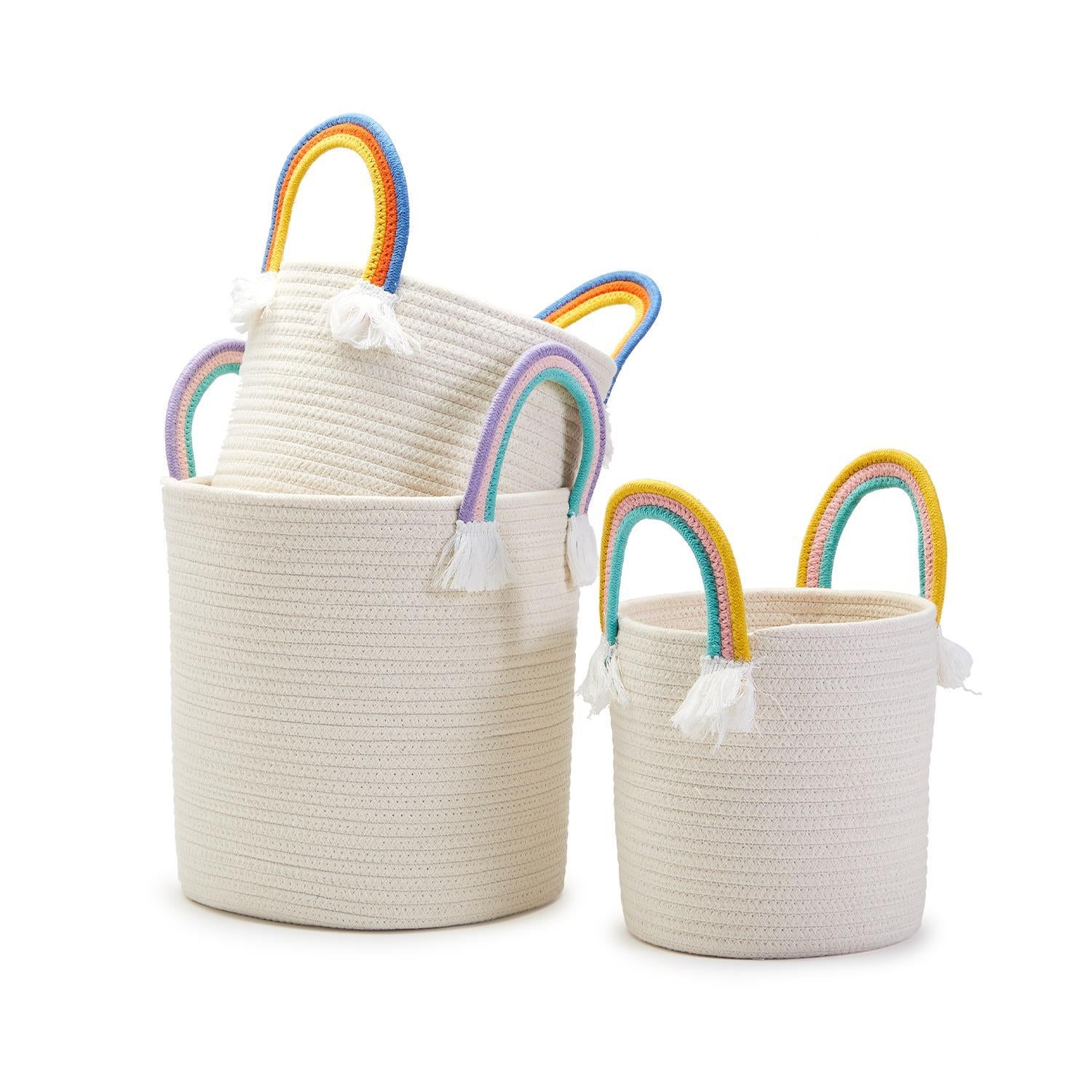 Rainbow Handle Hand-Crafted Rope Basket - Mellow Monkey