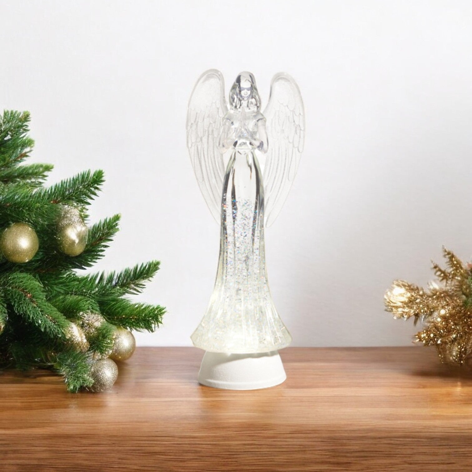 Lighted Angel with Swirling Glitter Water Lantern - 13-1/4-in - Mellow Monkey