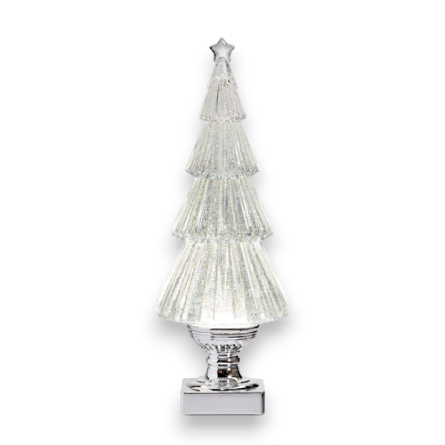 Lighted Flat Tree with Silver Swirling Glitter- 14.25-in - Mellow Monkey