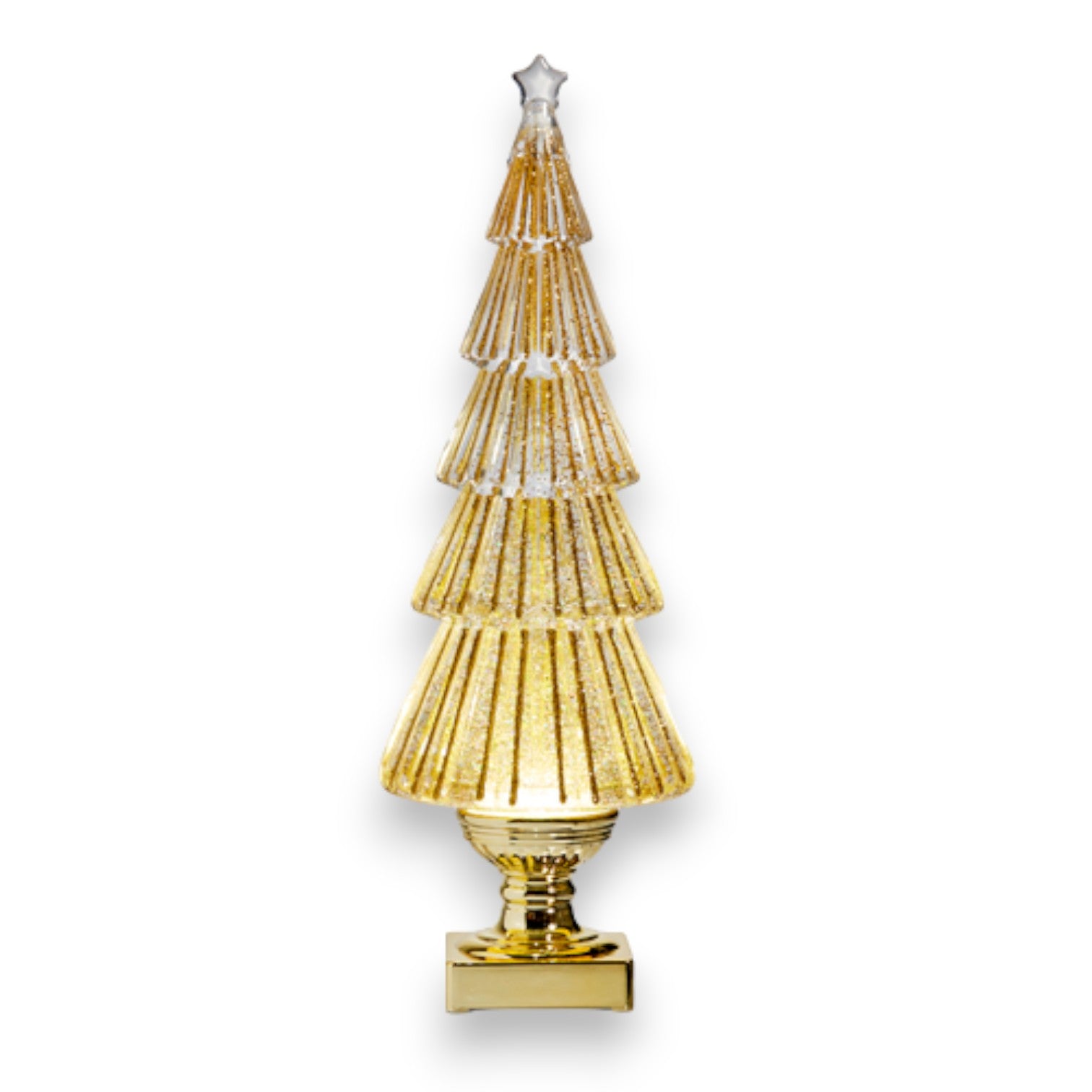 Lighted Flat Tree with Gold Swirling Glitter- 16.25-in - Mellow Monkey