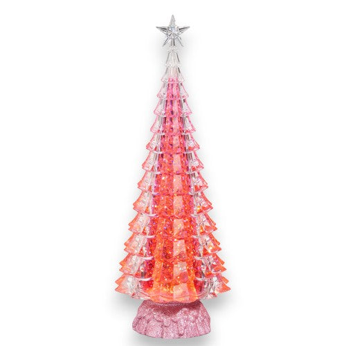 Lighted Pink Tree with Swirling Glitter- 15-in - Mellow Monkey