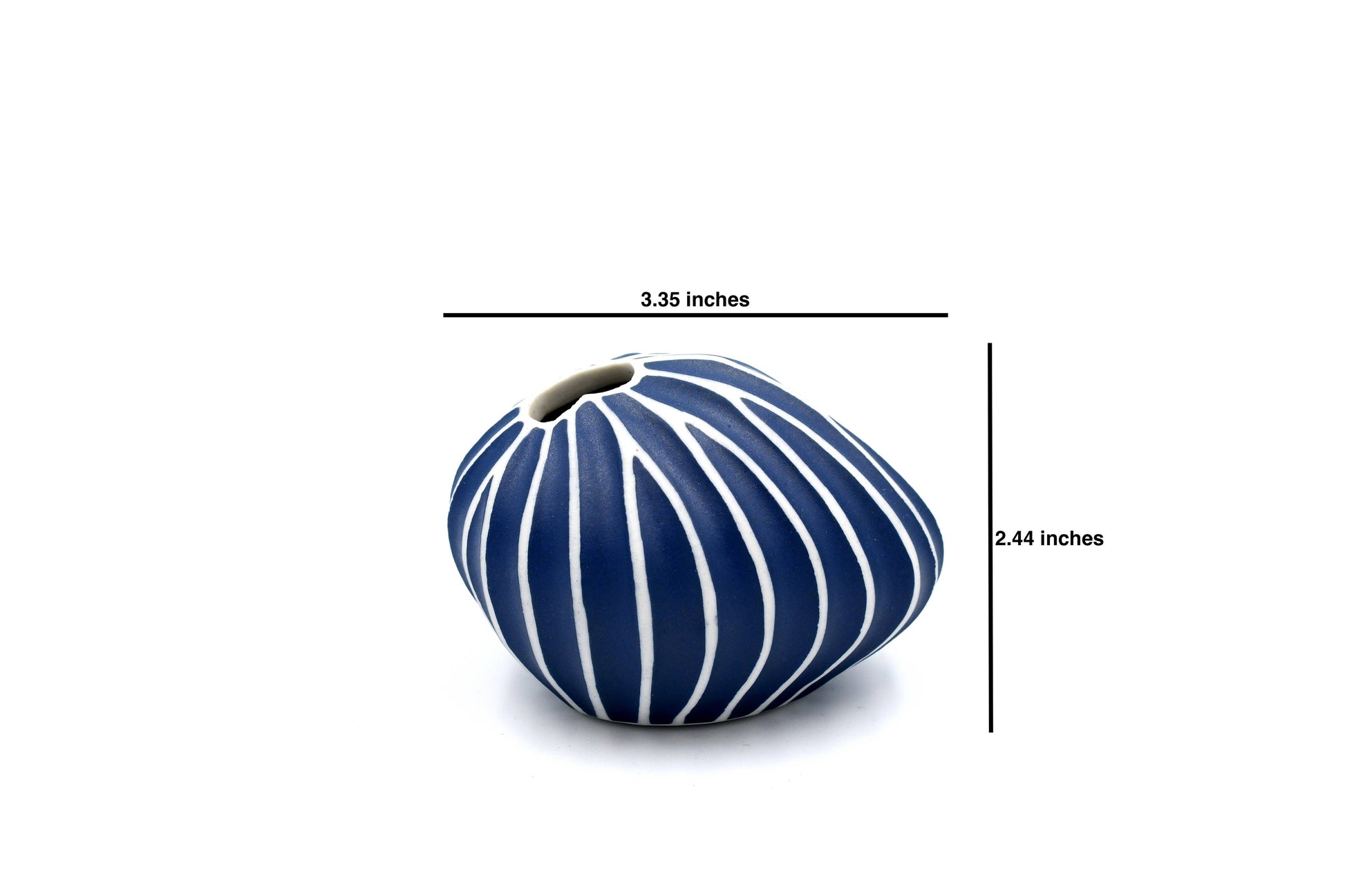 Mini Pebble - Handcrafted Porcelain Bud Vase - Navy with White Stripes - 3.4 x 2.6 x 2.4 in - Mellow Monkey